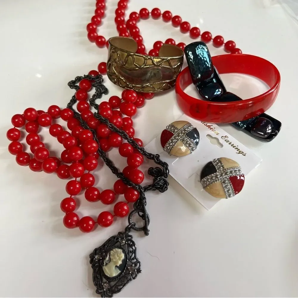 Six Piece Vintage Mixed Era Necklace, Earrings and Bracelet Costume Jewelry Lot
